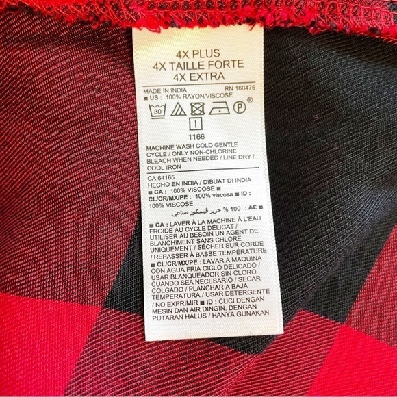 Old Navy Red Black Buffalo Plaid Elastic Tie Waist Button Up Shirt Dress Size 4X - Picture 9 of 9
